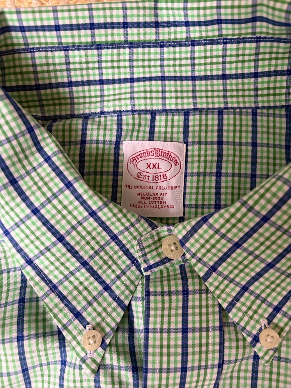 Brooks Brothers Blue and Green Plaid Non-iron Cotton Button-Down Shirt
